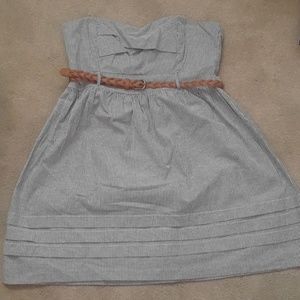 Denim Blue and white striped strapless dress